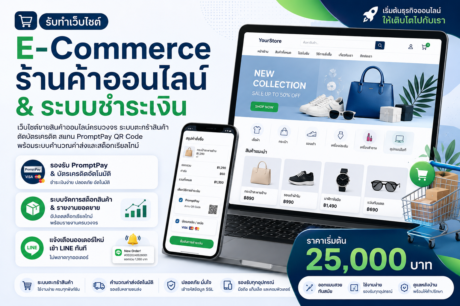 รับทำเว็บไซต์ E-Commerce ร้านค้าออนไลน์ & ระบบชำระเงิน