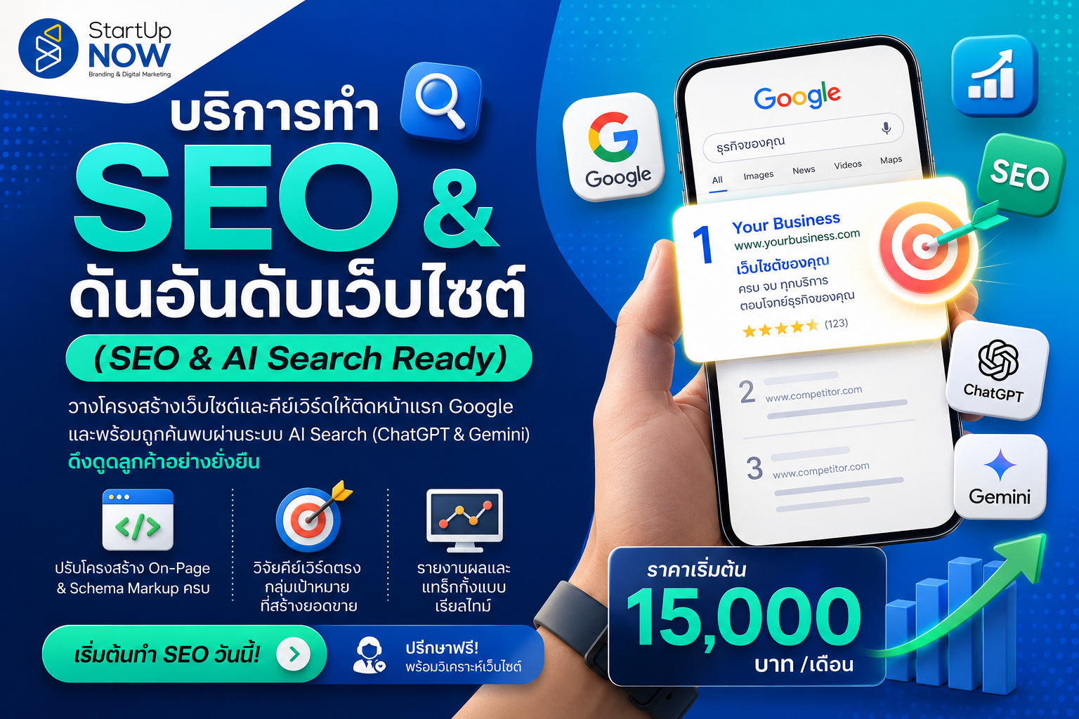 บริการทำ SEO & ดันอันดับเว็บไซต์ (SEO & AI Search Ready)